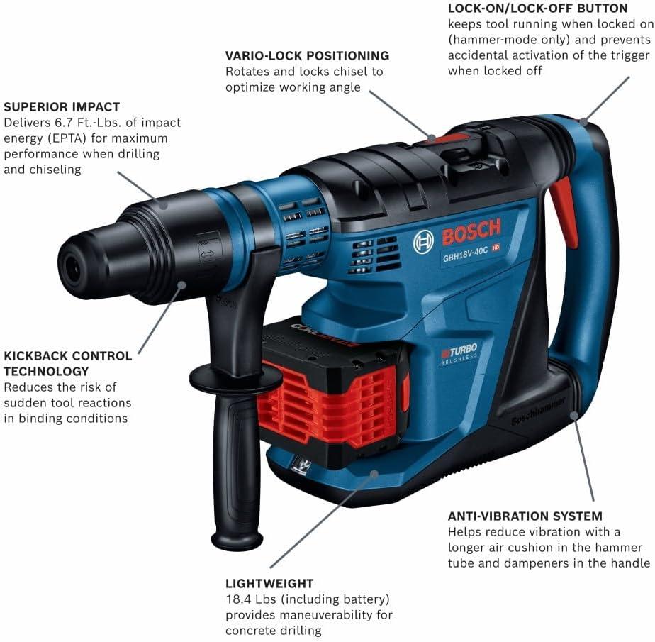 imageBOSCH GBH18V40CK27 PROFACTOR 18V ConnectedReady SDSmax 158 In Rotary Hammer with 2 CORE18V 12 Ah High Power Batteriesw Two 18V 12 Ah Batteries