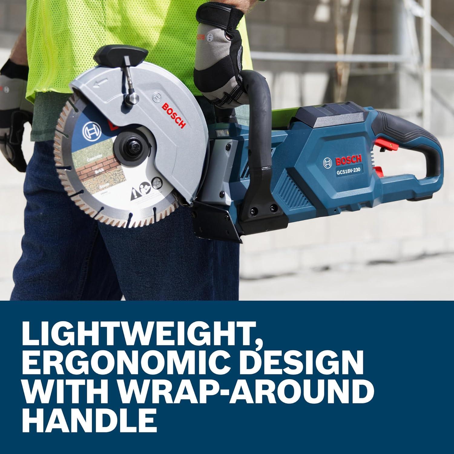 imageBOSCH GCS18V230N 18V Brushless Cordless 9Inch Cutoff Saw for Concrete amp Metal Cutting Lightweight Ergonomic Design 6Position Cutting Guard Water ShutOff Valve Easy Wheel Change Bare ToolBare Tool