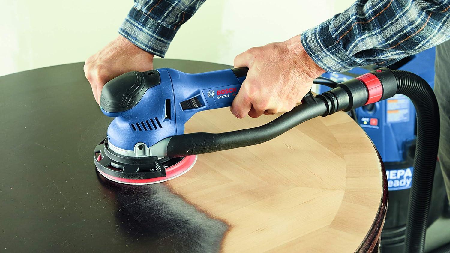 imageBOSCH GET756N Electric Orbital Sander Polisher 75 Amp Corded 6 Inch Disc Size DualMode Random Orbit amp Turbo6 Inch