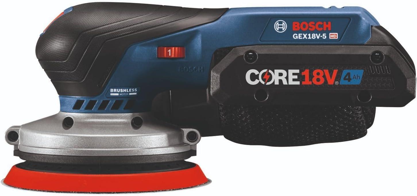 imageBOSCH GEX18V5N 18V Brushless 5 Inch Cordless Random Orbit Sander Bare ToolW 18V 4 Ah Battery
