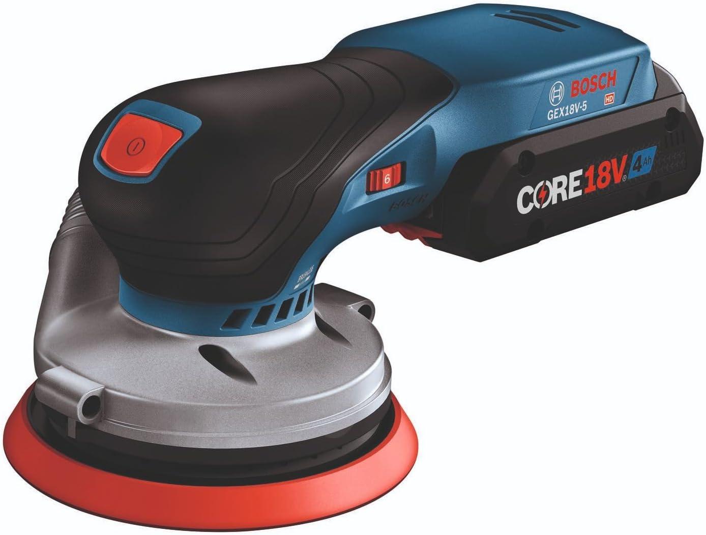 imageBOSCH GEX18V5N 18V Brushless 5 Inch Cordless Random Orbit Sander Bare ToolW 18V 4 Ah Battery