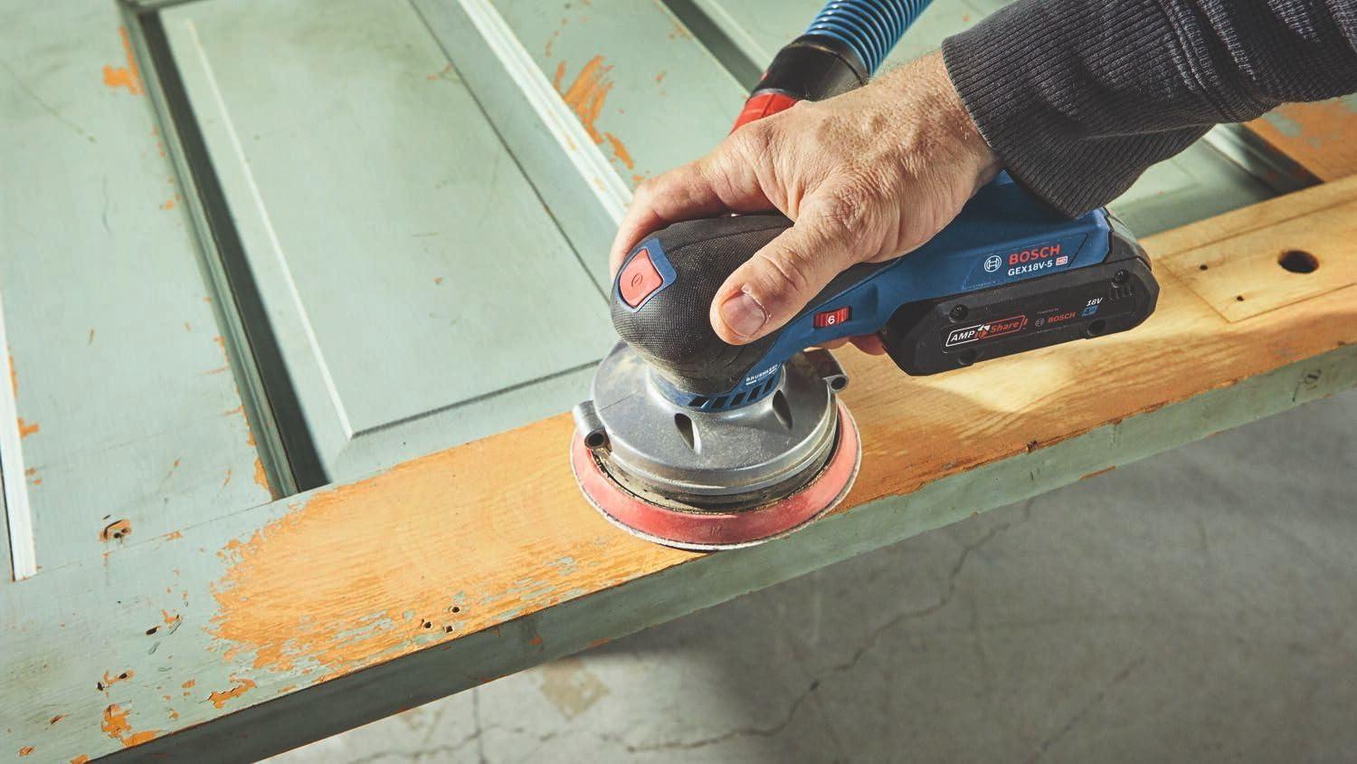 imageBOSCH GEX18V5N 18V Brushless 5 Inch Cordless Random Orbit Sander Bare ToolW 18V 4 Ah Battery