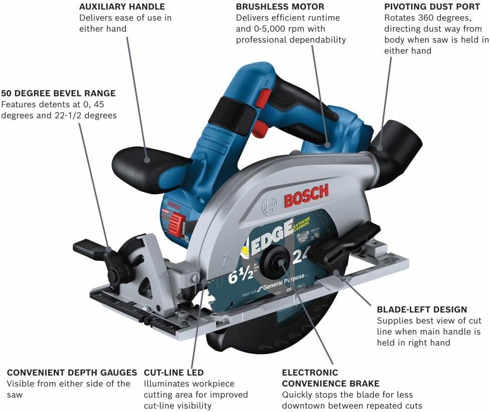 imageBOSCH GKS18V22LN 18V Brushless BladeLeft 612 In Circular Saw Bare ToolTool Only BladeLeft