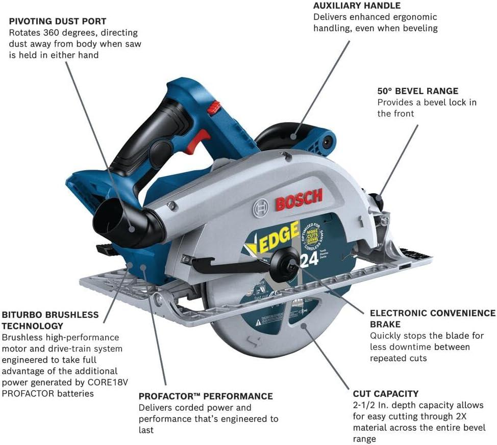 imageBOSCH GKS18V25N 18V 714 In BITURBO Brushless Circular Saw High Performance Cordless Saw with 212 In Cut Capacity and PROFACTOR System Bare Tool