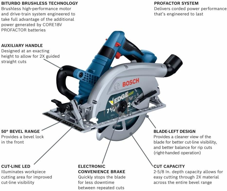 imageBOSCH GKS18V26LN PROFACTOR 18V 714 In BladeLeft Circular Saw Bare ToolTool Only