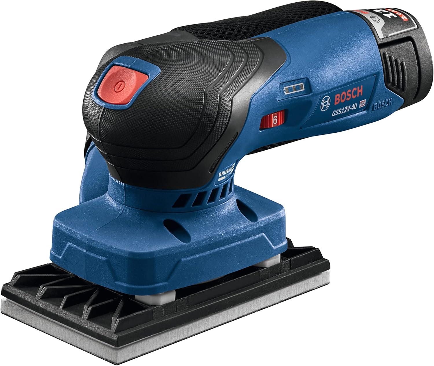 imageBOSCH GSS12V40N 12V Max Brushless Orbital Finishing Sander With Dust Bag 14 and 13 Sheet Bare Tool