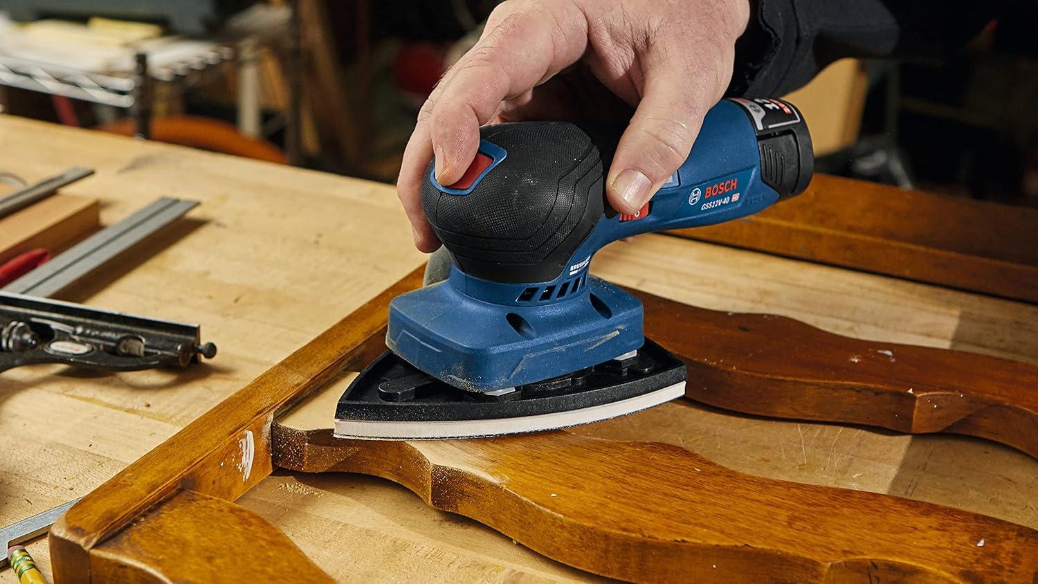 imageBOSCH GSS12V40N 12V Max Brushless Orbital Finishing Sander With Dust Bag 14 and 13 Sheet Bare Tool