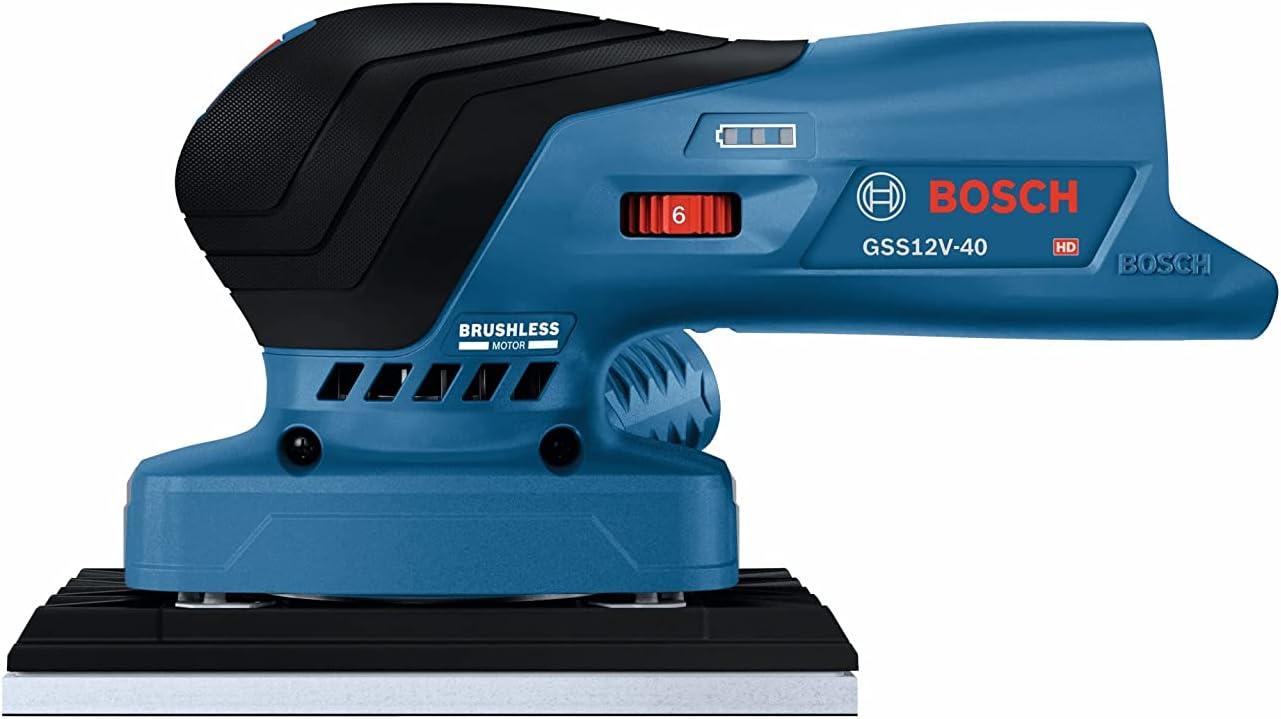 imageBOSCH GSS12V40N 12V Max Brushless Orbital Finishing Sander With Dust Bag 14 and 13 Sheet Bare Tool