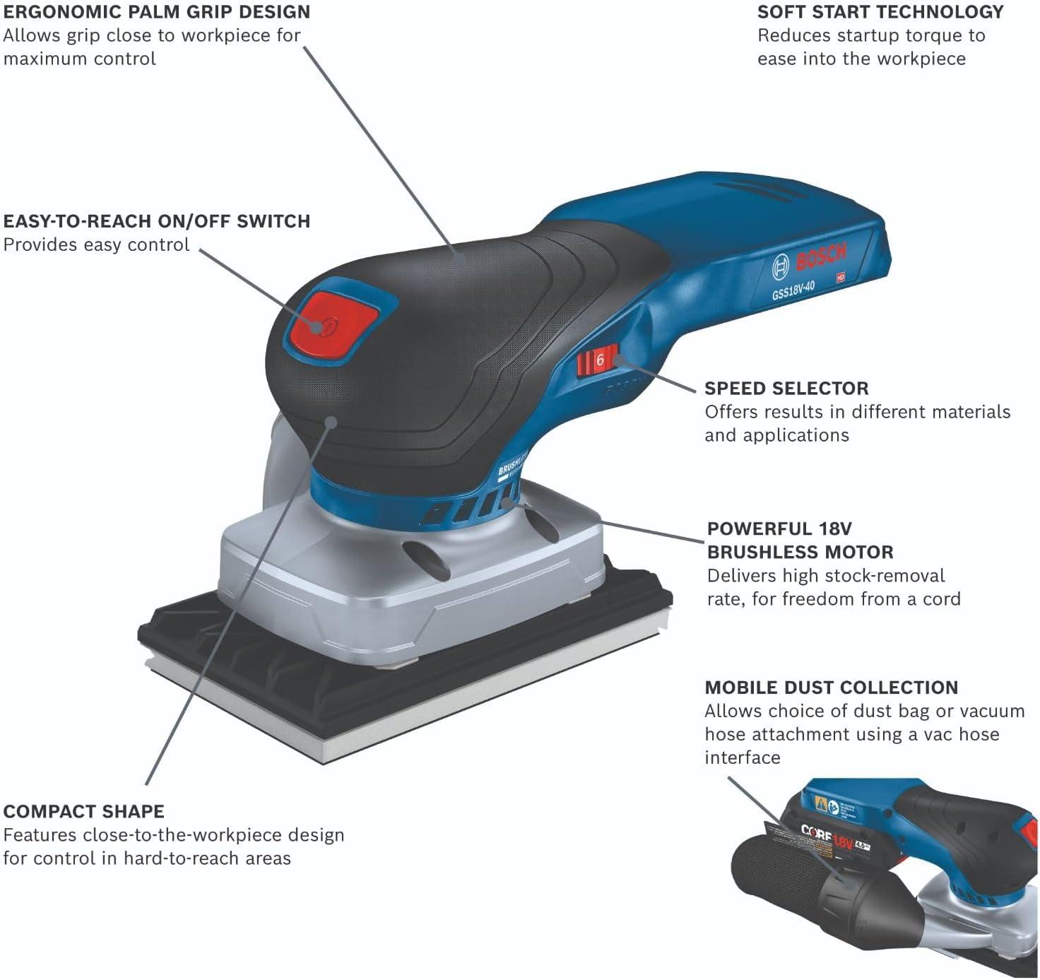 imageBOSCH GSS18V40N 18V Brushless Sheet Orbital Finishing Sander Bare Tool