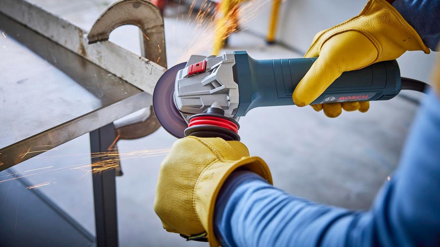 imageBOSCH GWS11450P 4 In Ergonomic Angle Grinder 11Amp Motor AntiVibration Handle Adjustable Guard KickBack Control Ideal for Metal and Concrete Applications