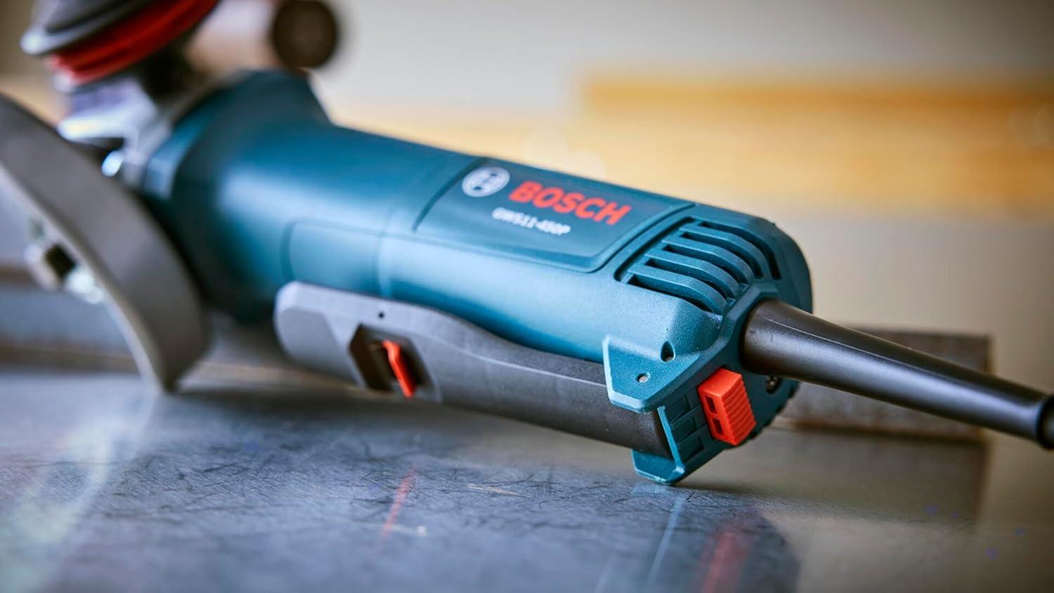 imageBOSCH GWS11450P 4 In Ergonomic Angle Grinder 11Amp Motor AntiVibration Handle Adjustable Guard KickBack Control Ideal for Metal and Concrete Applications