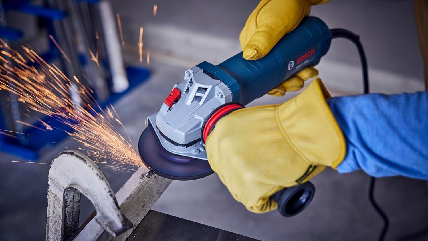 imageBOSCH GWS11450P 4 In Ergonomic Angle Grinder 11Amp Motor AntiVibration Handle Adjustable Guard KickBack Control Ideal for Metal and Concrete Applications