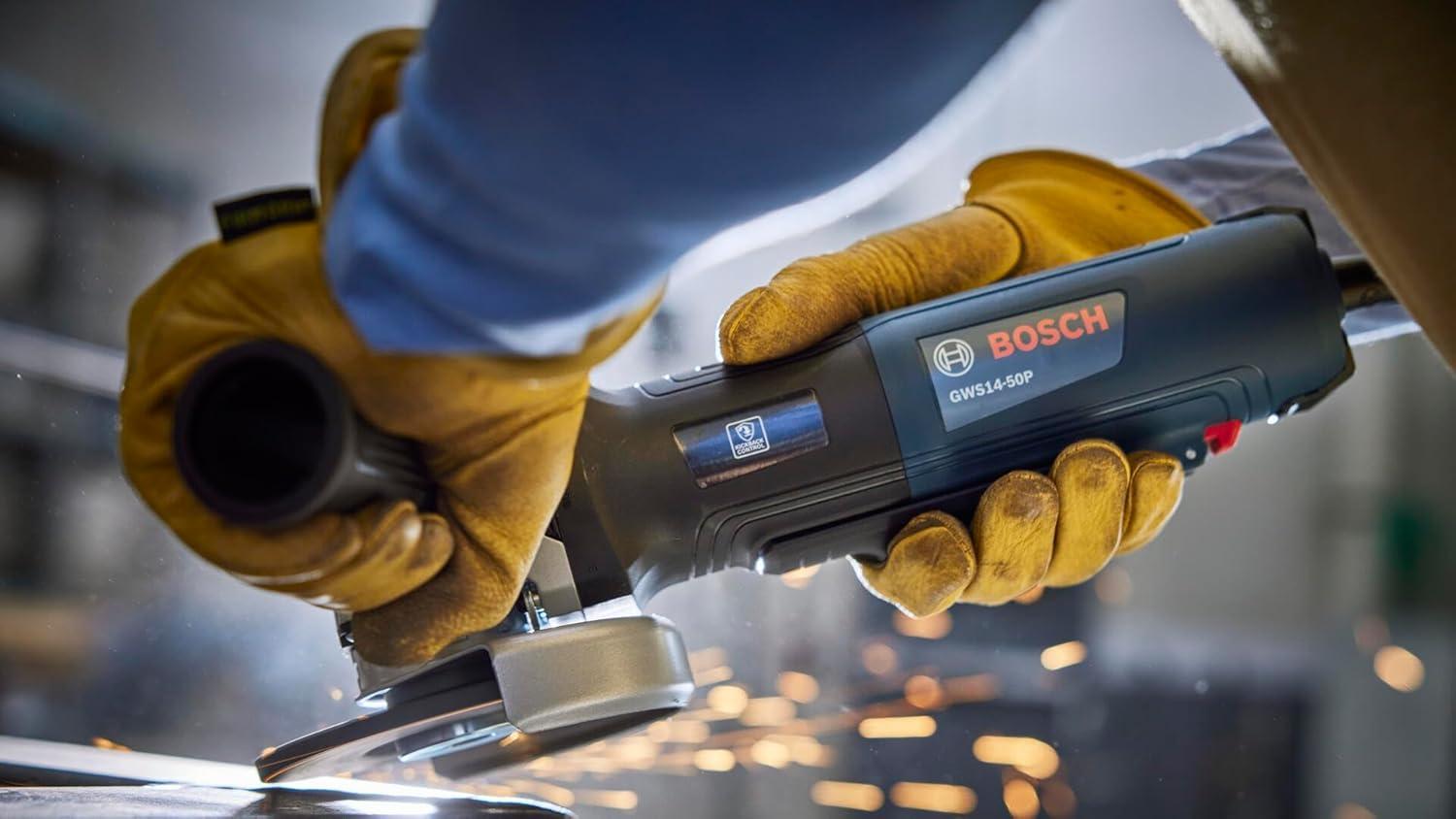 imageBOSCH GWS1450P 5 In Angle Grinder with LockOn Paddle Switch Complete Set for Versatile Grinding and Cutting