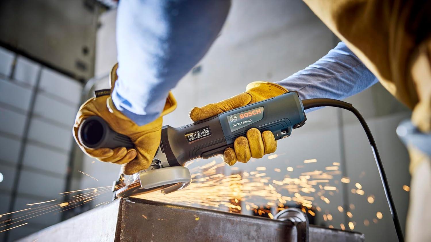 imageBOSCH GWX1450PBD 5 In XLOCK Angle Grinder 13Amp Motor 11500 RPM Lightweight Design Paddle Switch Brake System AntiVibration Handle KickBack Control Overload Protection