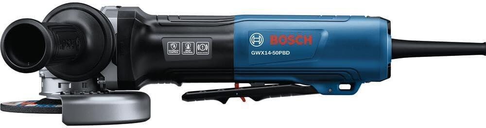 imageBOSCH GWX1450PBD 5 In XLOCK Angle Grinder 13Amp Motor 11500 RPM Lightweight Design Paddle Switch Brake System AntiVibration Handle KickBack Control Overload Protection