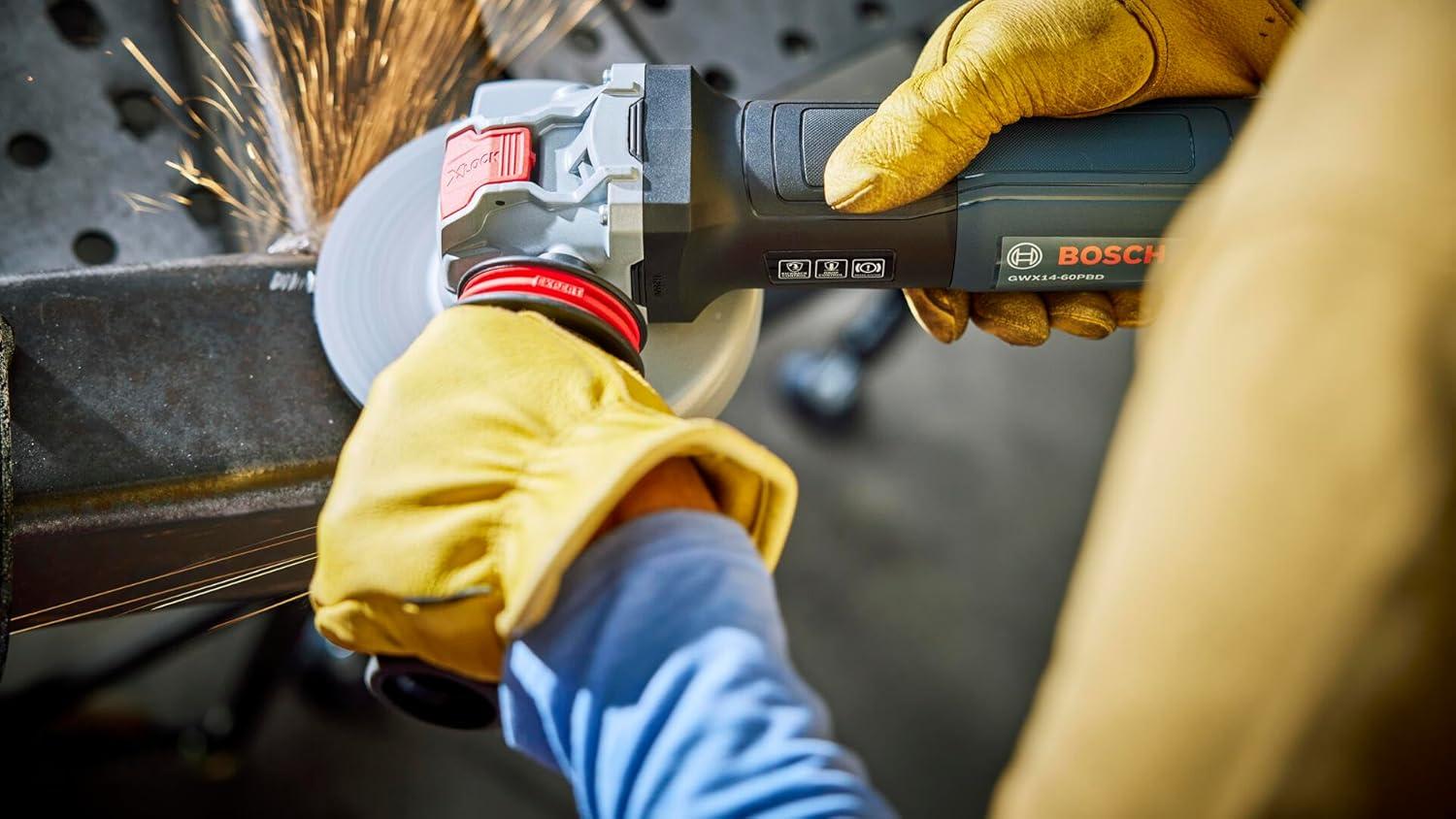 imageBOSCH GWX1460PBD 6 In XLOCK Angle Grinder 13Amp Motor 9700 rpm Lightweight Design Paddle Switch Brake System AntiVibration Handle KickBack Control Overload Protection