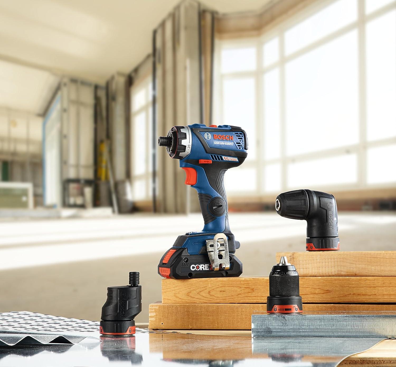imageBOSCH GXL18V270B22 18V Brushless 2 Tool Combo Kit with 5in1 Flexiclick Cordless Drill Driver and StarlockPlus Oscillating Multi Tool Tool Set Includes CORE18V Battery Charger amp Attachments