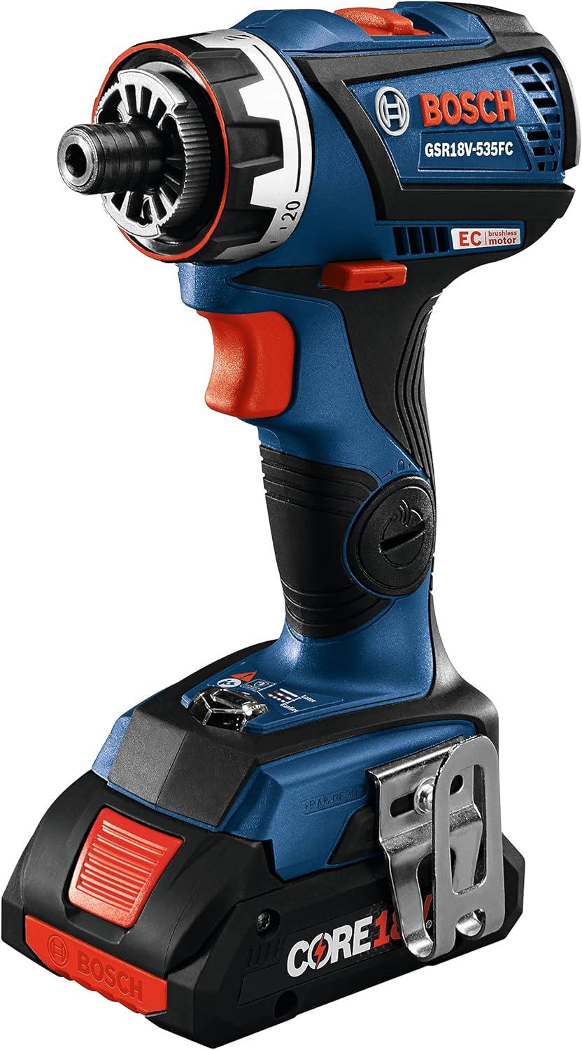imageBOSCH GXL18V270B22 18V Brushless 2 Tool Combo Kit with 5in1 Flexiclick Cordless Drill Driver and StarlockPlus Oscillating Multi Tool Tool Set Includes CORE18V Battery Charger amp Attachments