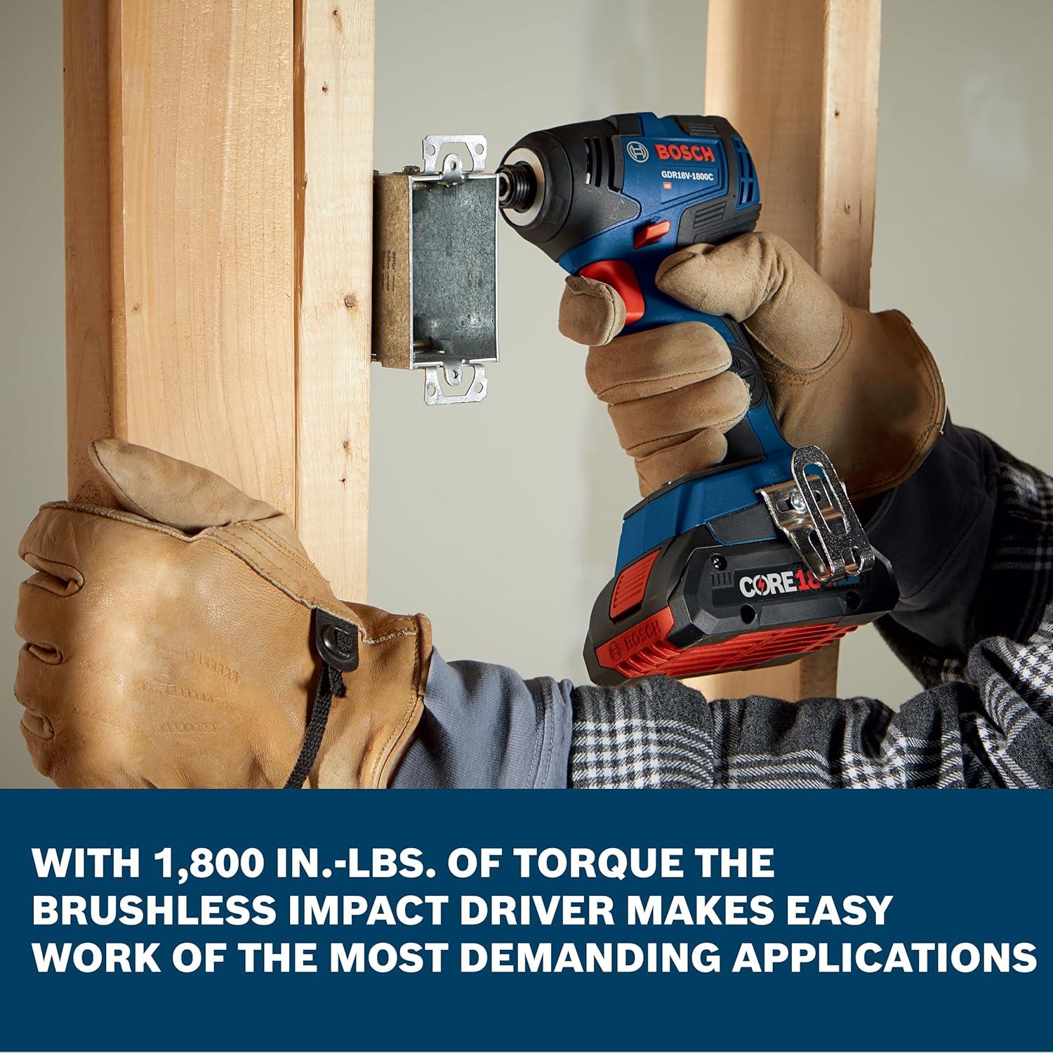 imageBOSCH GXL18V27B22 Power Tool Combo Kit 18V Brushless Compact 12 In Cordless Drill Driver and 14 In Hex Impact Driver Includes Two 20Ah Batteries 18V Charger and Carrying Tool Bag