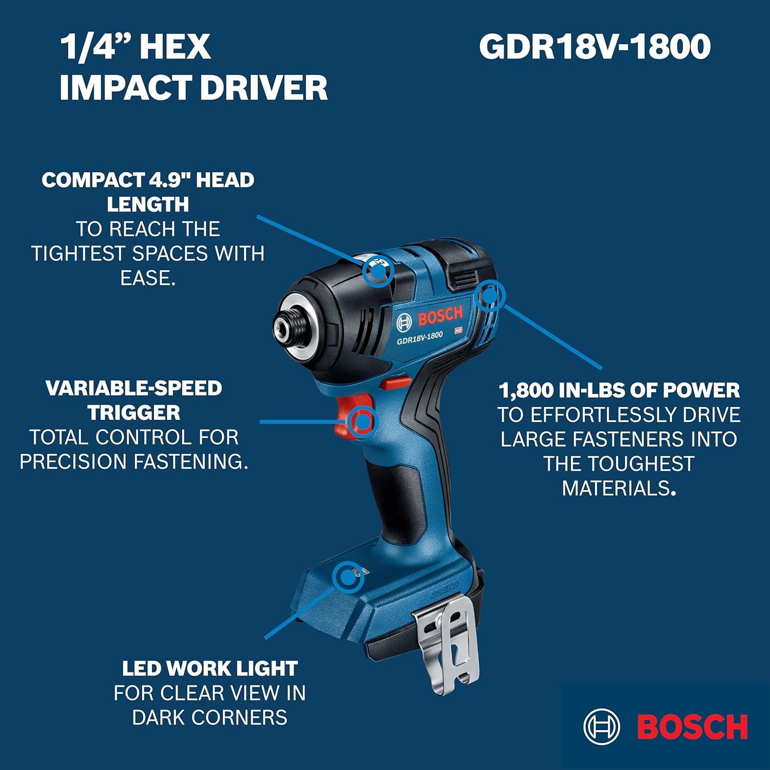 imageBOSCH GXL18V27B22 Power Tool Combo Kit 18V Brushless Compact 12 In Cordless Drill Driver and 14 In Hex Impact Driver Includes Two 20Ah Batteries 18V Charger and Carrying Tool Bag
