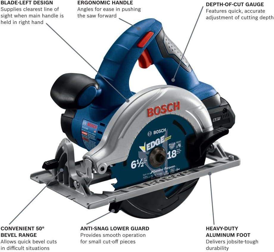 imageBOSCH GXL18V501B25 18V 5Tool Combo Kit with 2In1 BitSocket Impact DriverWrench 12 In Hammer DrillDriver Reciprocating Saw Circular Saw LED Worklight and 2 CORE18V 4 Ah Compact Batteries5Tool Combo Kit