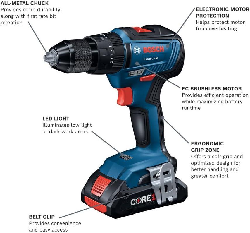 imageBOSCH GXL18V501B25 18V 5Tool Combo Kit with 2In1 BitSocket Impact DriverWrench 12 In Hammer DrillDriver Reciprocating Saw Circular Saw LED Worklight and 2 CORE18V 4 Ah Compact Batteries5Tool Combo Kit