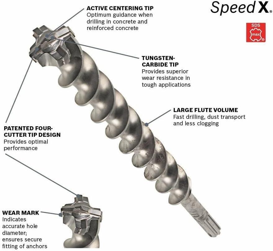 imageBOSCH HC5091 112 in x 21 in SDSmax SpeedX Carbide Rotary Hammer Bit for Concrete Drilling34 in