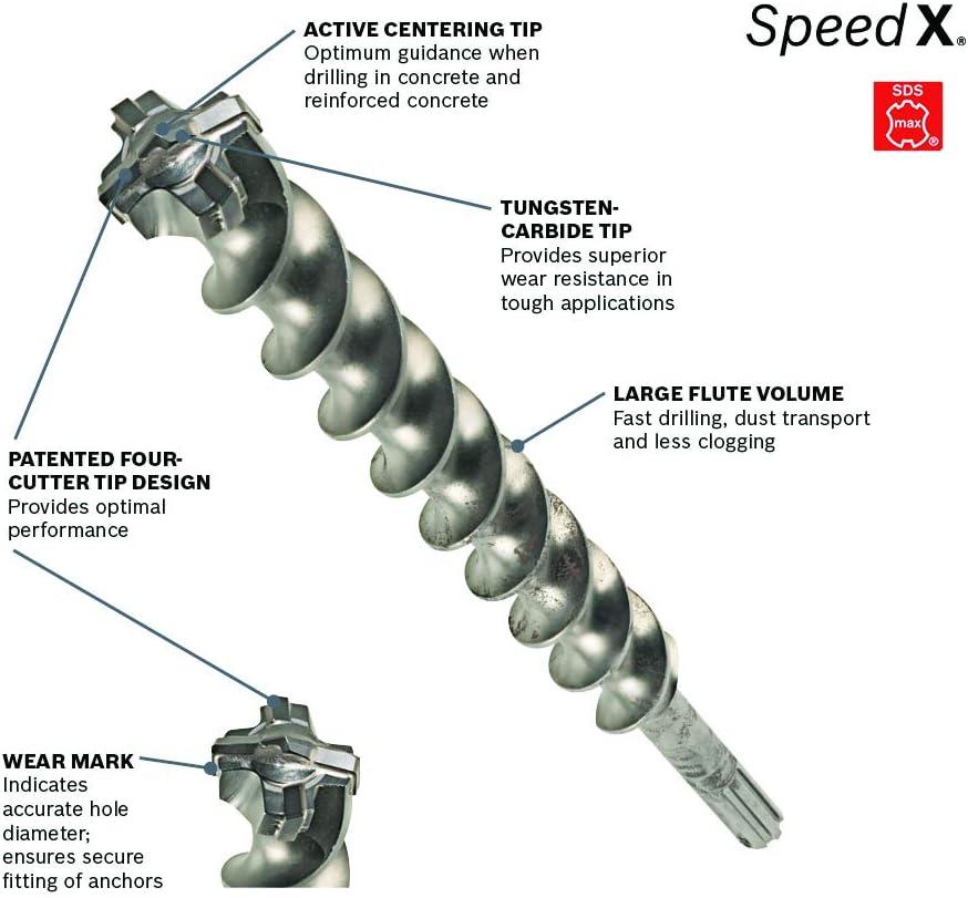 imageBOSCH HC5091 112 in x 21 in SDSmax SpeedX Carbide Rotary Hammer Bit for Concrete Drilling78 Diameter