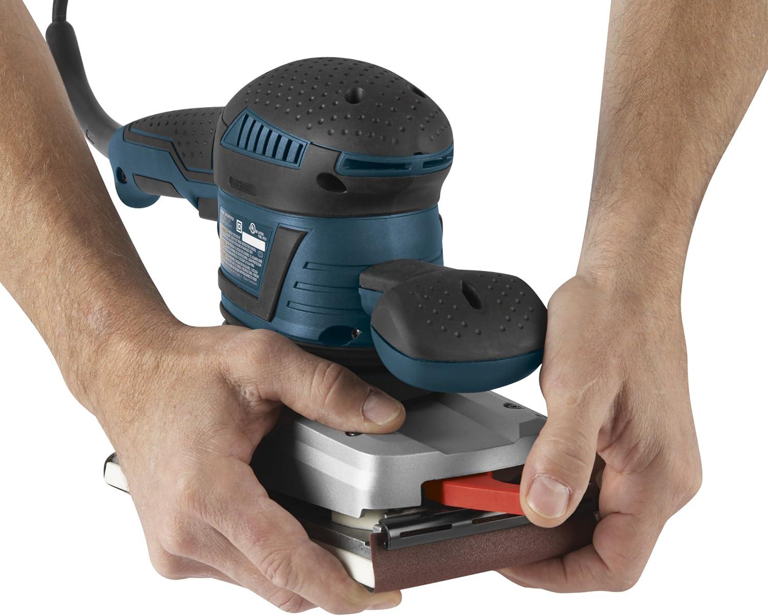 imageBOSCH OS50VC Electric Orbital Sander 34 Amp 12 Inch Finishing Belt Sander Kit with Vibration Control for 45 Inch x 9 Inch Sheets Blue