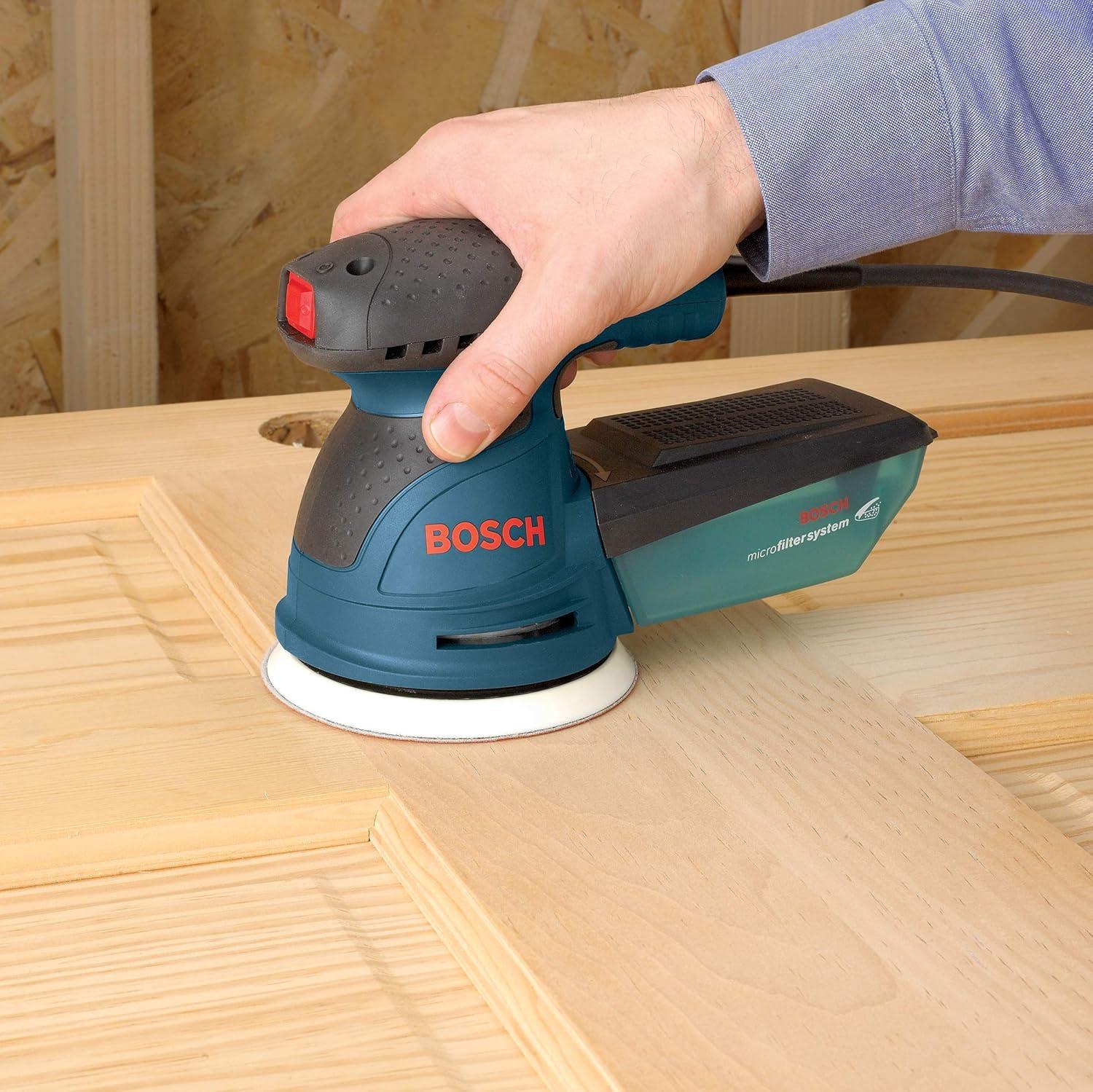 imageBOSCH ROS20VSC Palm Sander 25 Amp 5 Inch Corded Variable Speed Random Orbital Sander Polisher Kit with Dust Collector and Soft Carrying BagSander with Soft Carrying Bag