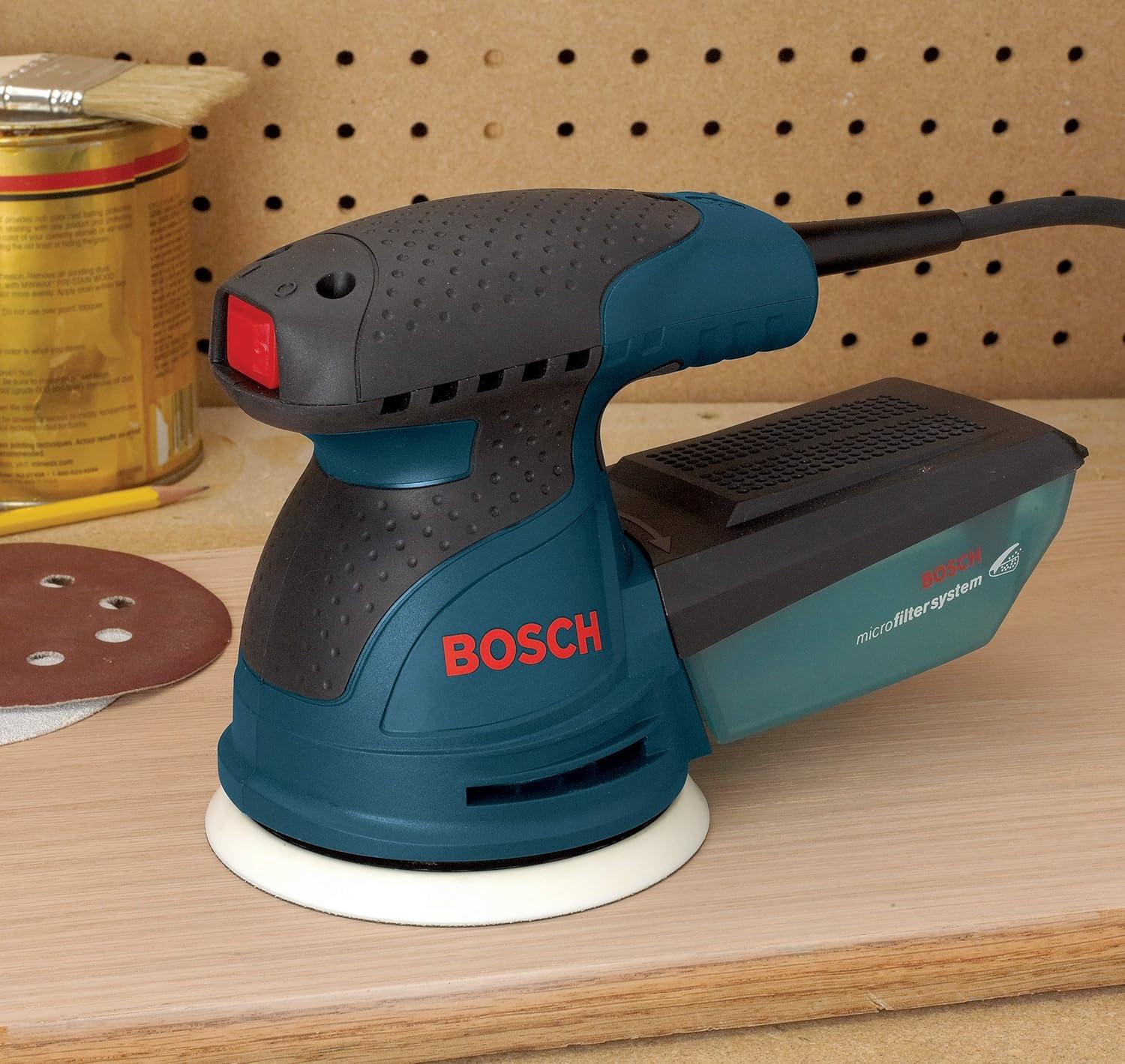 imageBOSCH ROS20VSC Palm Sander 25 Amp 5 Inch Corded Variable Speed Random Orbital Sander Polisher Kit with Dust Collector and Soft Carrying BagSander with Soft Carrying Bag