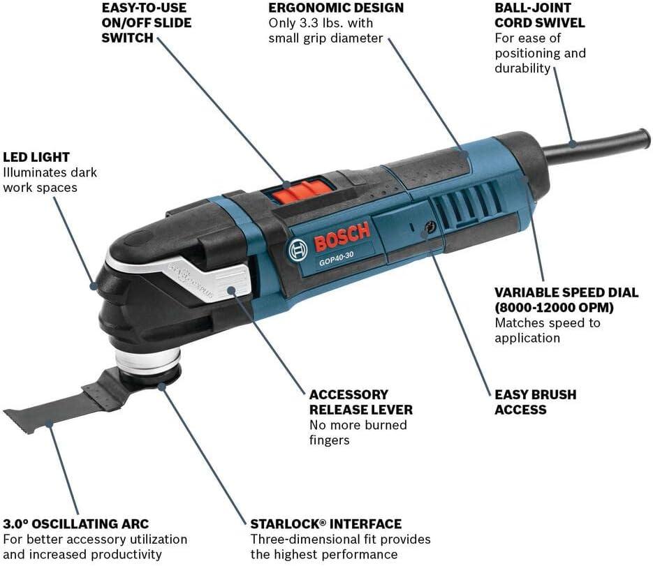 imageBOSCH StarlockPlus Oscillating MultiTool Kit with SnapIn Blade Attachment GOP4030B