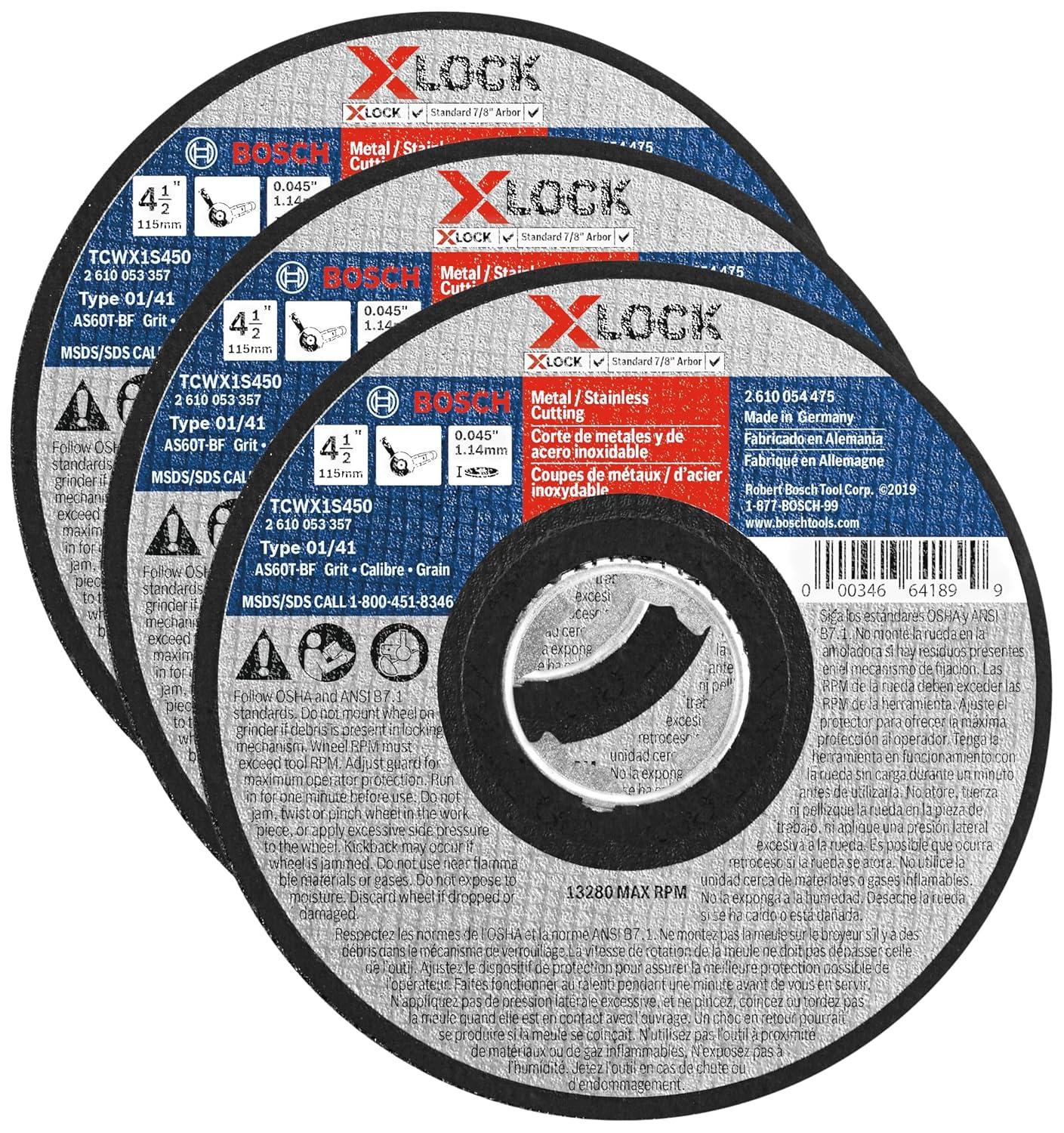 imageBOSCH TCWX1S500 5 In x 045 In XLOCK MetalStainless Fast Cutting Abrasive Wheel 60 Grit Compatible with 78 In Arbor Type 1A ISO 41 for Applications in Metal Stainless Steel CuttingType 1A MetalStainless