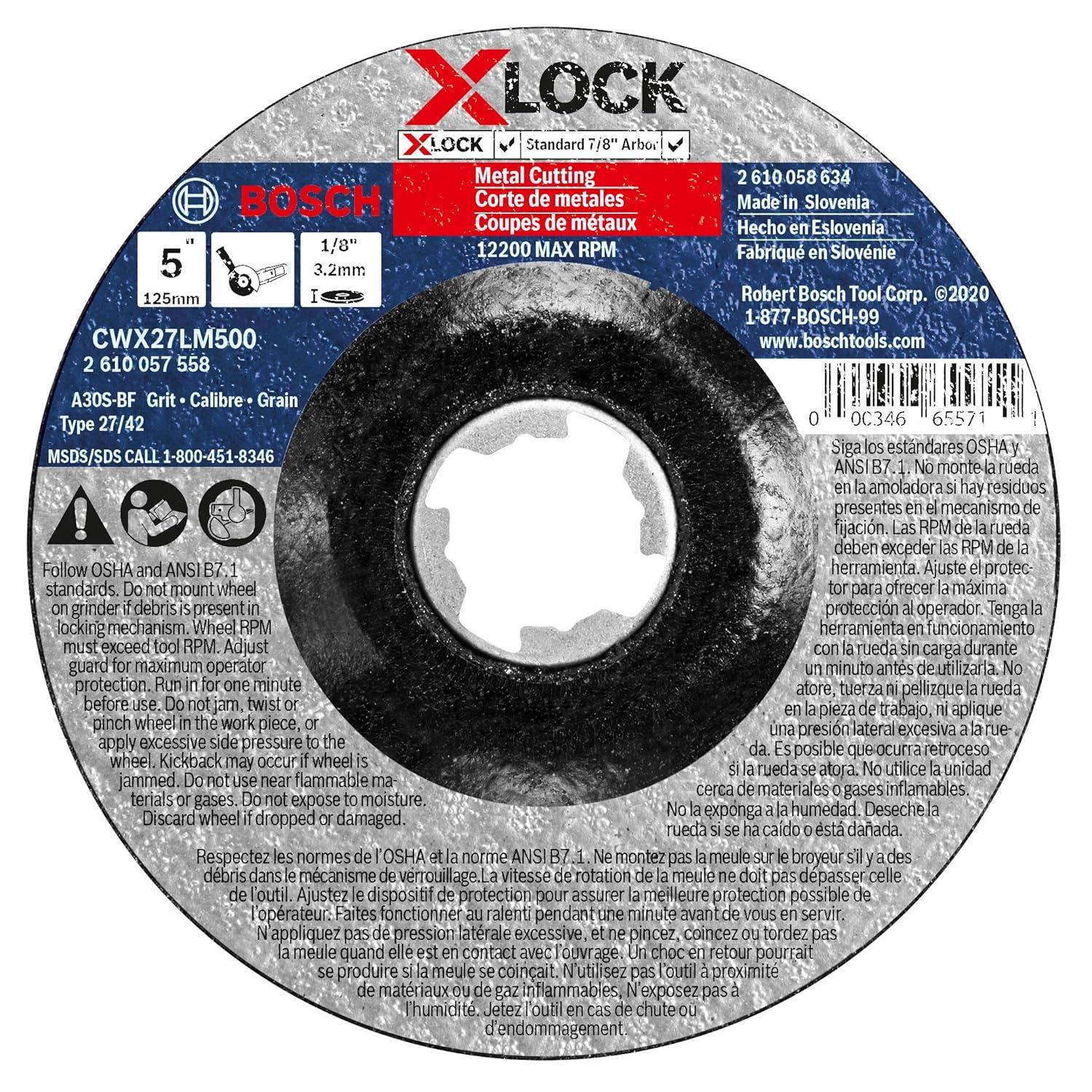 imageBOSCH TCWX1S500 5 In x 045 In XLOCK MetalStainless Fast Cutting Abrasive Wheel 60 Grit Compatible with 78 In Arbor Type 1A ISO 41 for Applications in Metal Stainless Steel CuttingType 27A Metal
