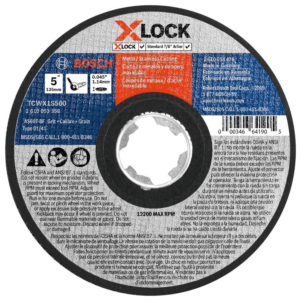imageBOSCH TCWX1S500 5 In x 045 In XLOCK MetalStainless Fast Cutting Abrasive Wheel 60 Grit Compatible with 78 In Arbor Type 1A ISO 41 for Applications in Metal Stainless Steel CuttingType 1A MetalStainless