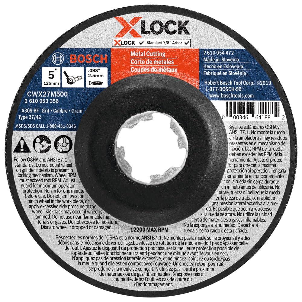 imageBOSCH TCWX1S500 5 In x 045 In XLOCK MetalStainless Fast Cutting Abrasive Wheel 60 Grit Compatible with 78 In Arbor Type 1A ISO 41 for Applications in Metal Stainless Steel CuttingType 27A Metal