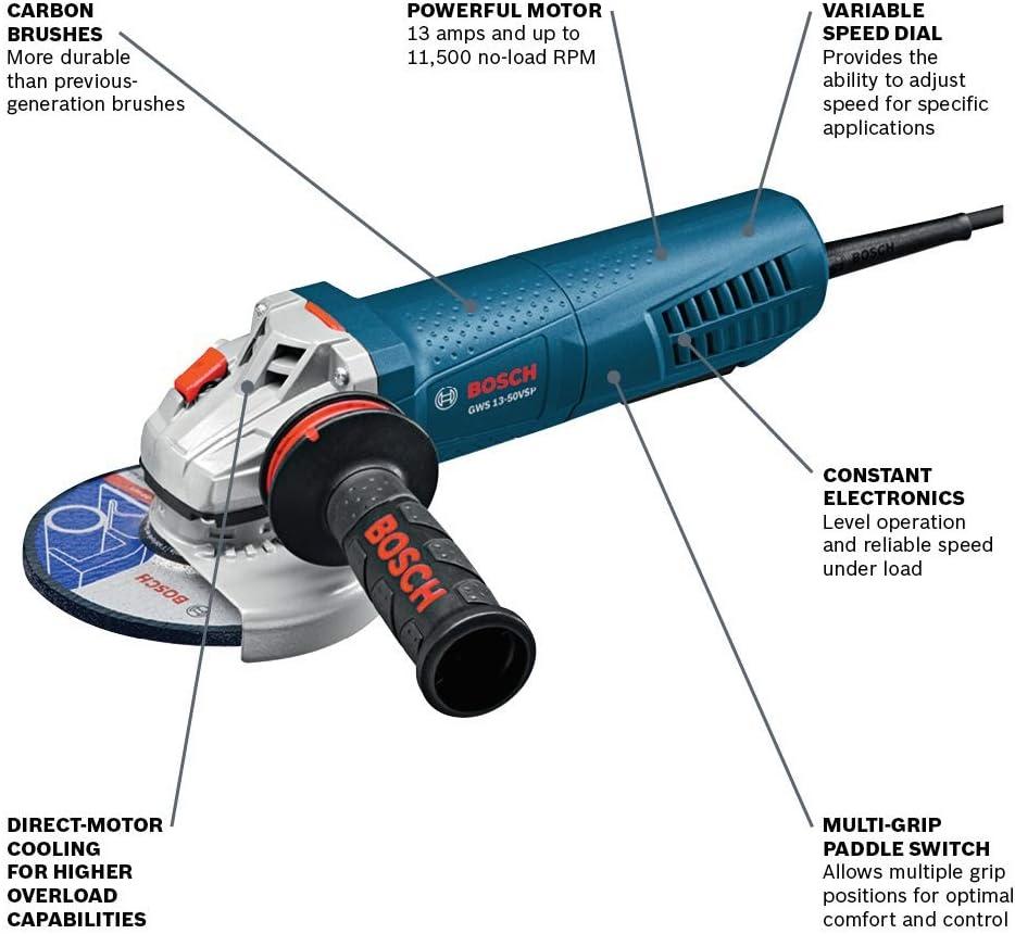 imageBosch 5 In VariableSpeed Angle Grinder with Paddle Switch and Dust Guard GWS1350VSPDG