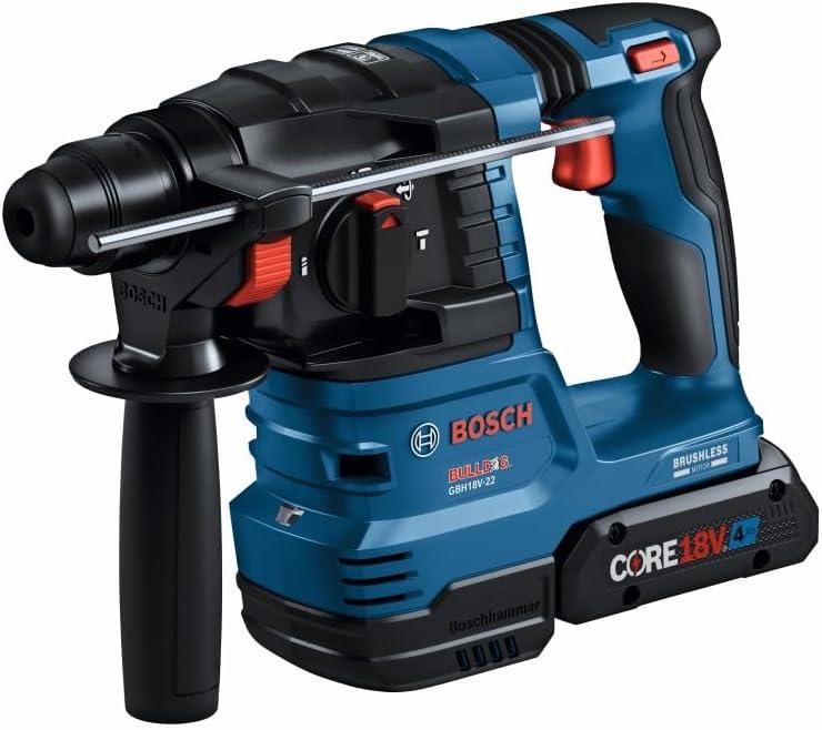 imageBosch GBH18V22K24 18V Brushless SDSplus Bulldog In Rotary Hammer Kit with 2 CORE18V 4 Ah Advanced Power Batteriesw 2 18V 4 Ah Batteries
