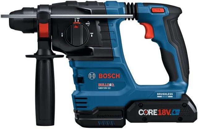 imageBosch GBH18V22K24 18V Brushless SDSplus Bulldog In Rotary Hammer Kit with 2 CORE18V 4 Ah Advanced Power Batteriesw 2 18V 4 Ah Batteries