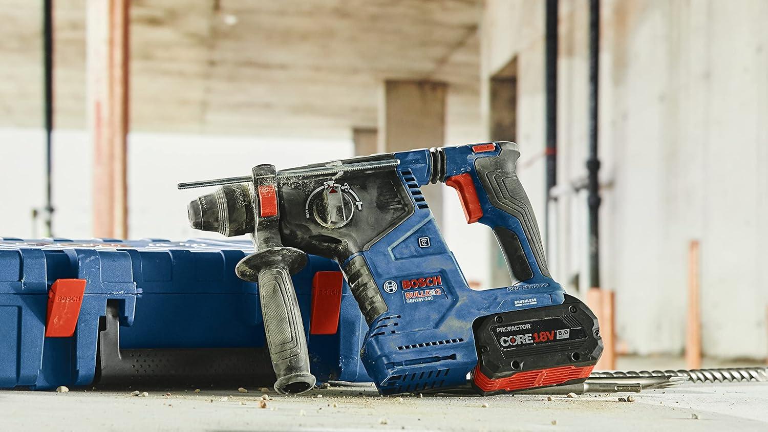 imageBosch GBH18V24CK24 18V Brushless Connected SDSplus Bulldog 1 In Rotary Hammer with 2 CORE18V 8 Ah High Power BatteriesIndustrial