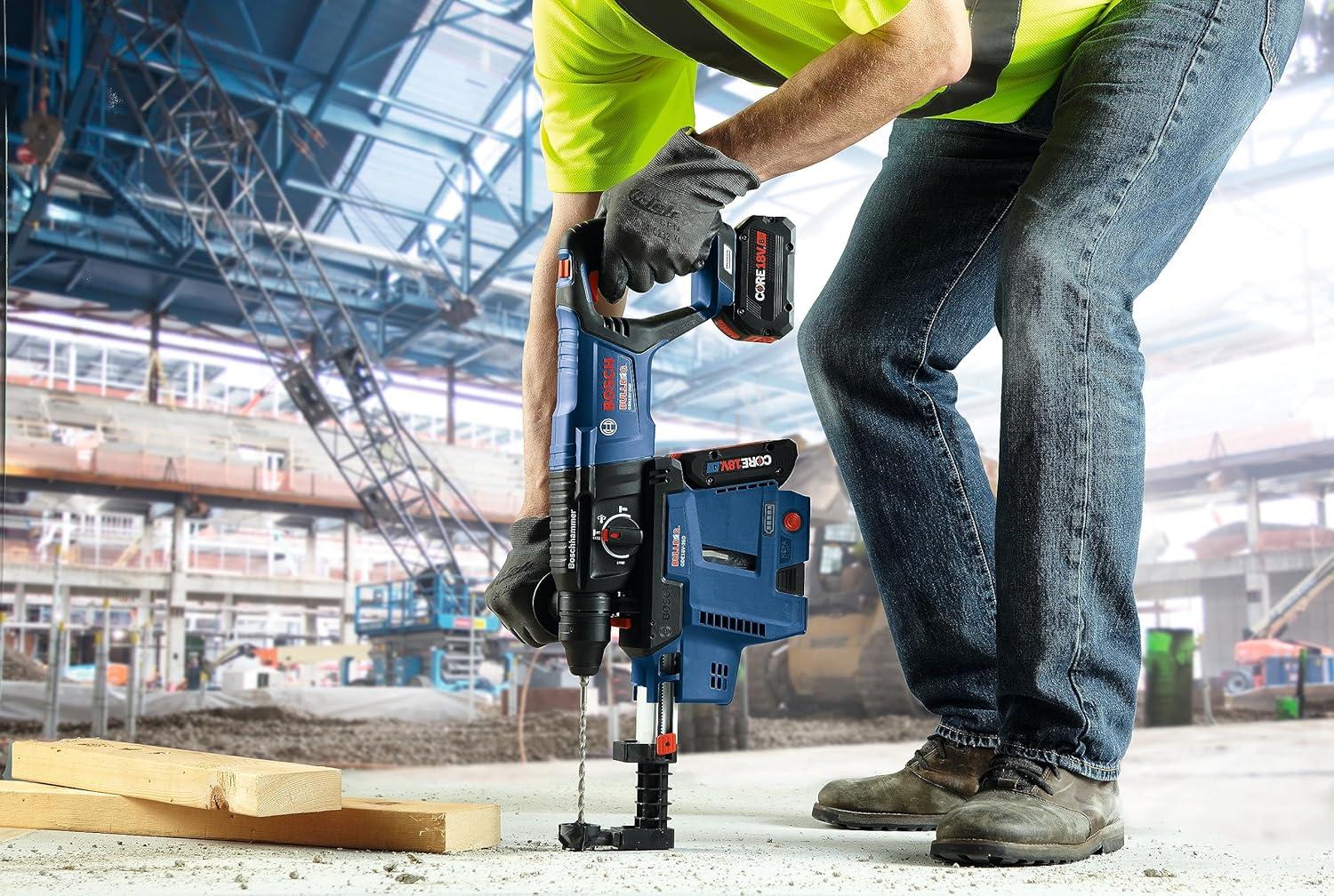 imageBosch GBH18V26DK24 18V EC Brushless SDSplus Bulldog 1 In Rotary Hammer Kit with 2 CORE18V 8 Ah High Power Batteries