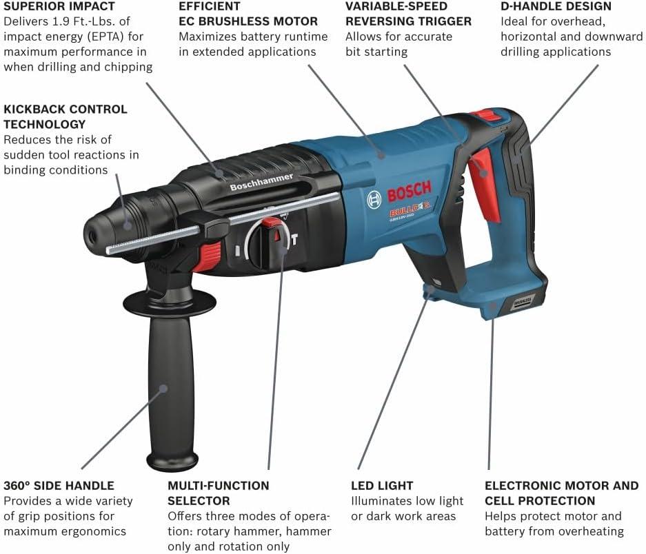 imageBosch GBH18V26DN 18V EC Brushless SDSplus Bulldog 1 In Rotary Hammer Bare Tool
