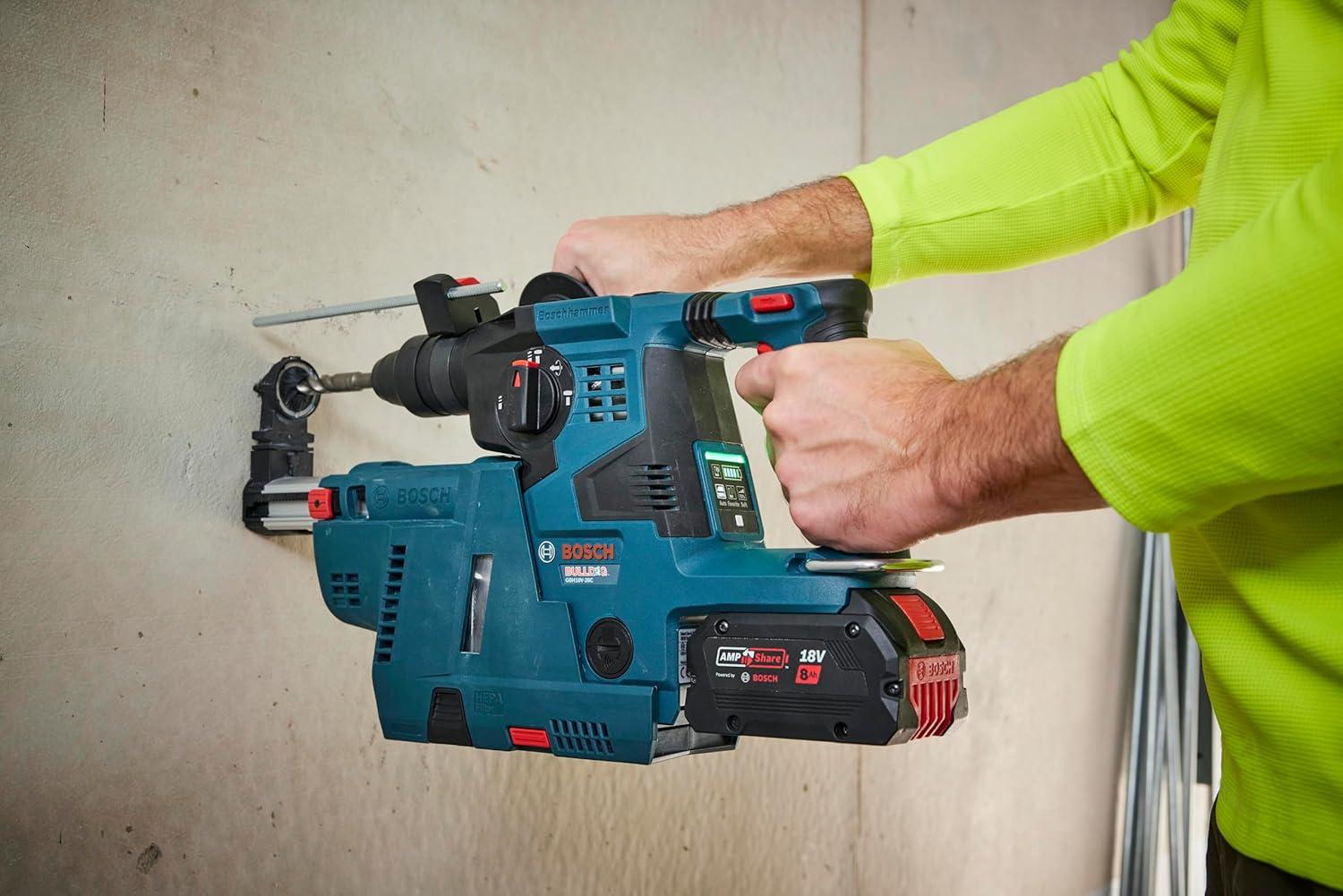 imageBosch GBH18V28DCN 18V Brushless ConnectedReady SDSplus Bulldog 118 In Rotary Hammer Bare Toolw 2 18V 8 Ah Batteries