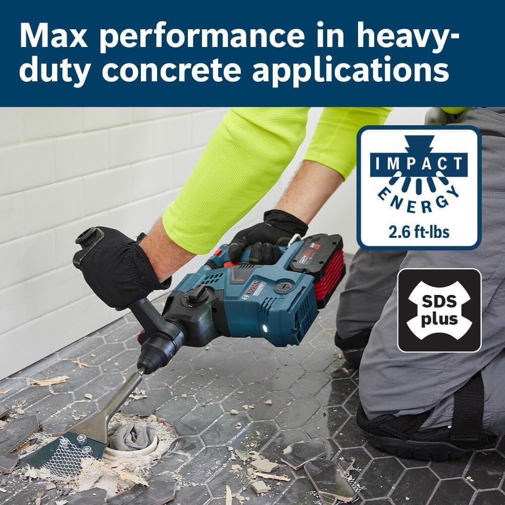 imageBosch GBH18V28DCN 18V Brushless ConnectedReady SDSplus Bulldog 118 In Rotary Hammer Bare Toolw 2 18V 8 Ah Batteries