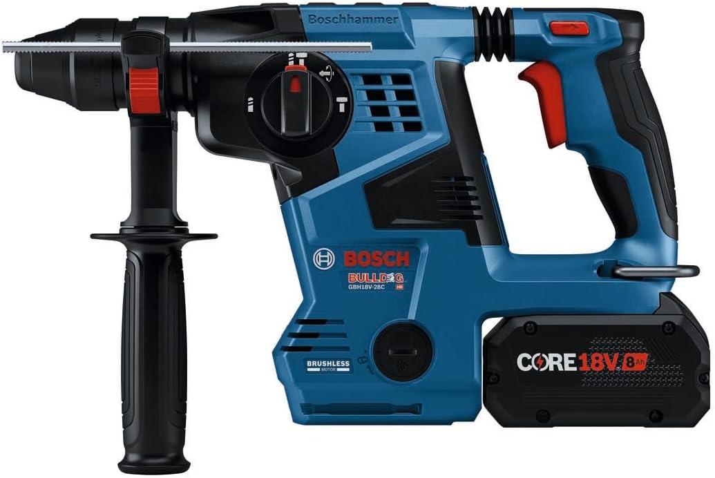 imageBosch GBH18V28DCN 18V Brushless ConnectedReady SDSplus Bulldog 118 In Rotary Hammer Bare Toolw 2 18V 8 Ah Batteries