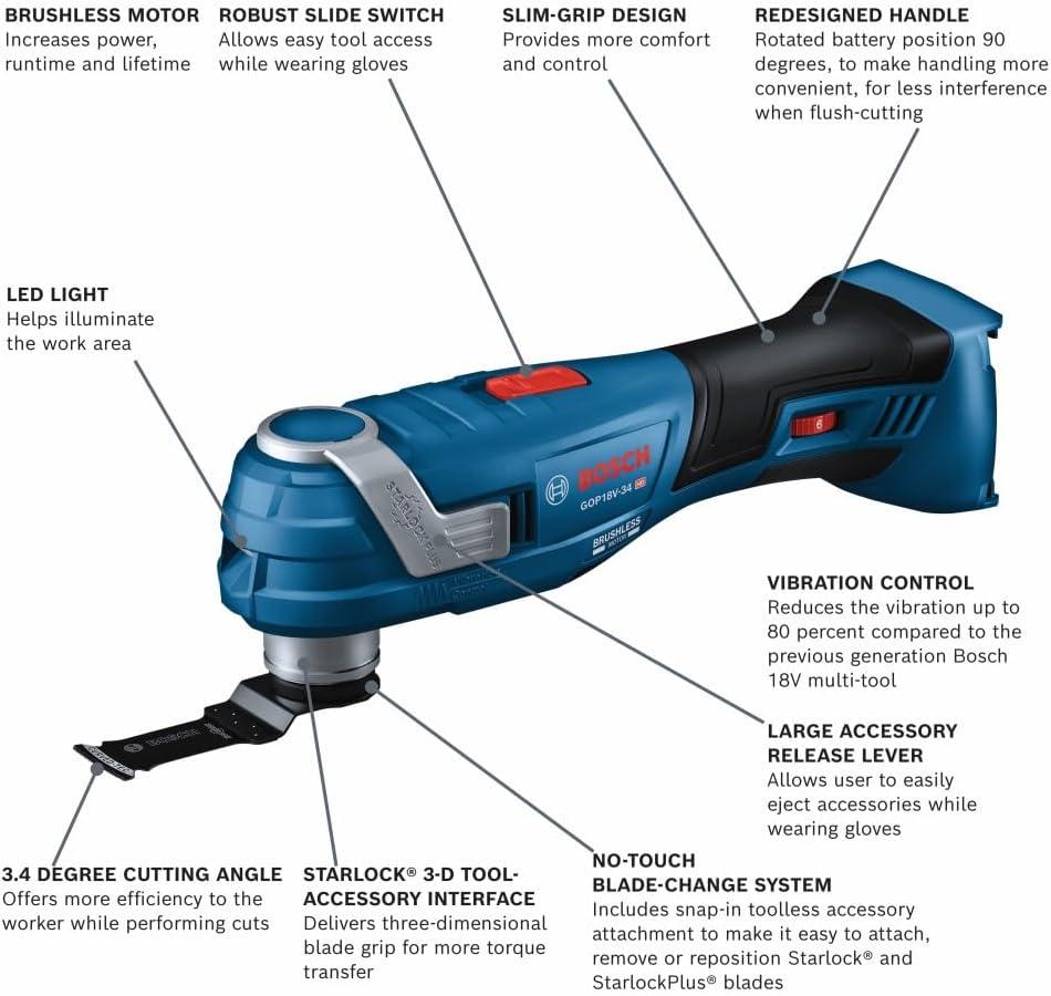 imageBosch GOP18V34N 18V Brushless StarlockPlus Oscillating MultiTool Bare ToolTool Only