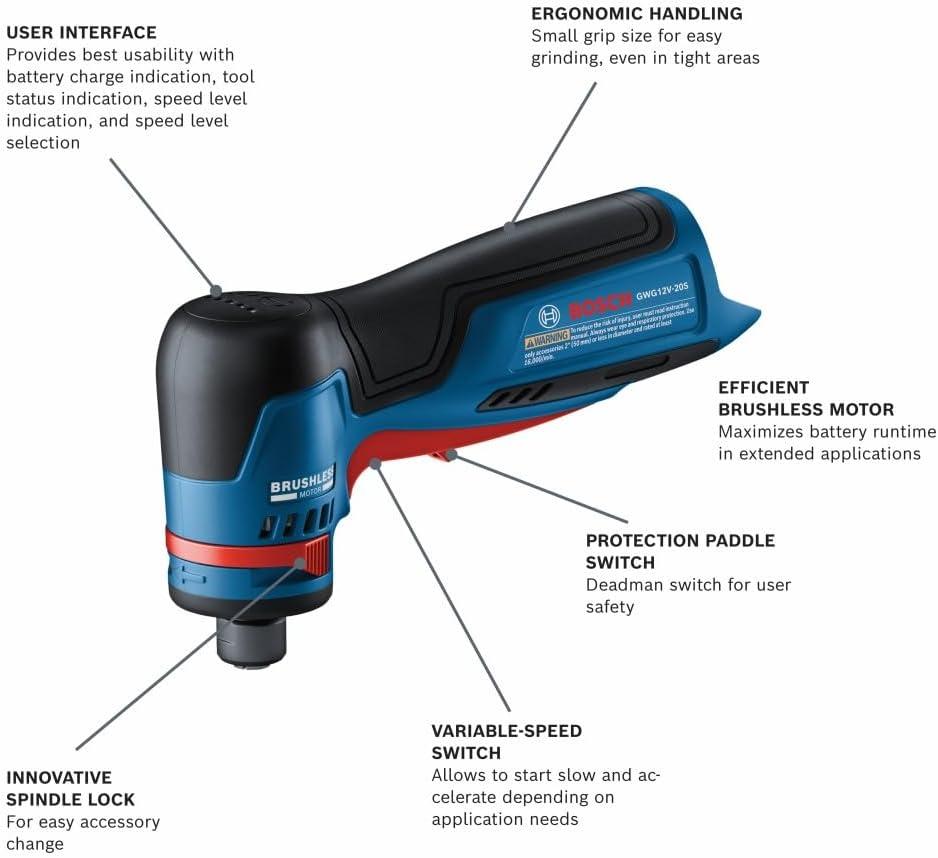imageBosch GWG12V20SB23 12V Max Brushless 14 In Right Angle Die Grinder Kit with 2 3 Ah BatteriesIndustrial