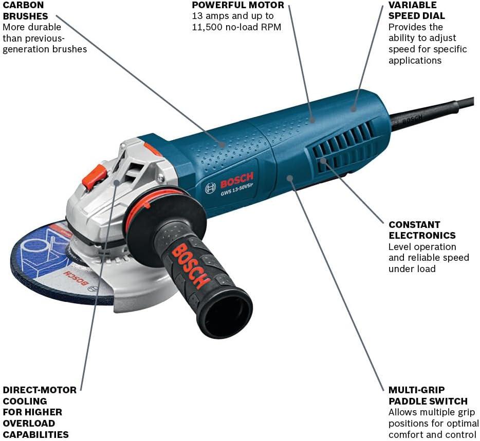 imageBosch GWS1350VSP 5 In Angle Grinder Variable Speed with LockOn Paddle Switch