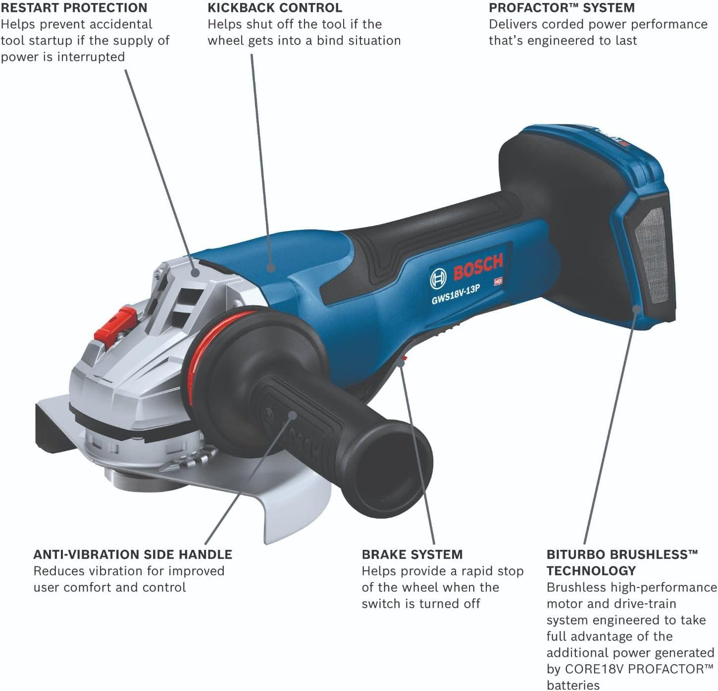 imageBosch GWS18V13PN PROFACTOR 18V 5 6 In Angle Grinder with No LockOn Paddle Switch Bare Tool