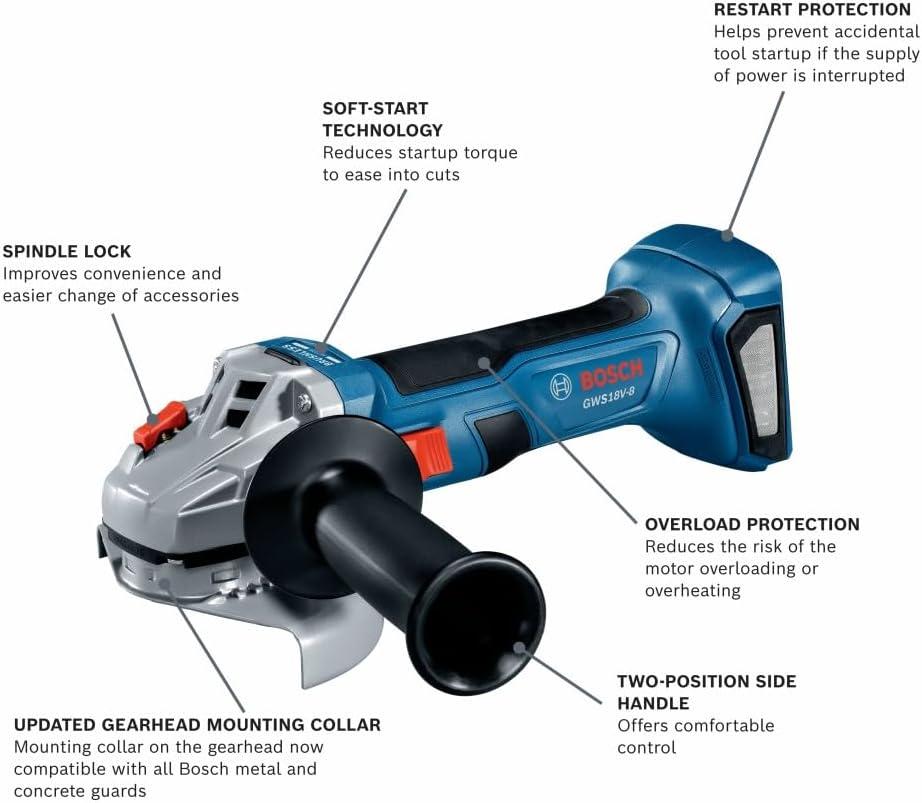 imageBosch GWS18V8B15 18V Brushless 412 In Angle Grinder Kit with 1 CORE18V 4 Ah Advanced Power Battery